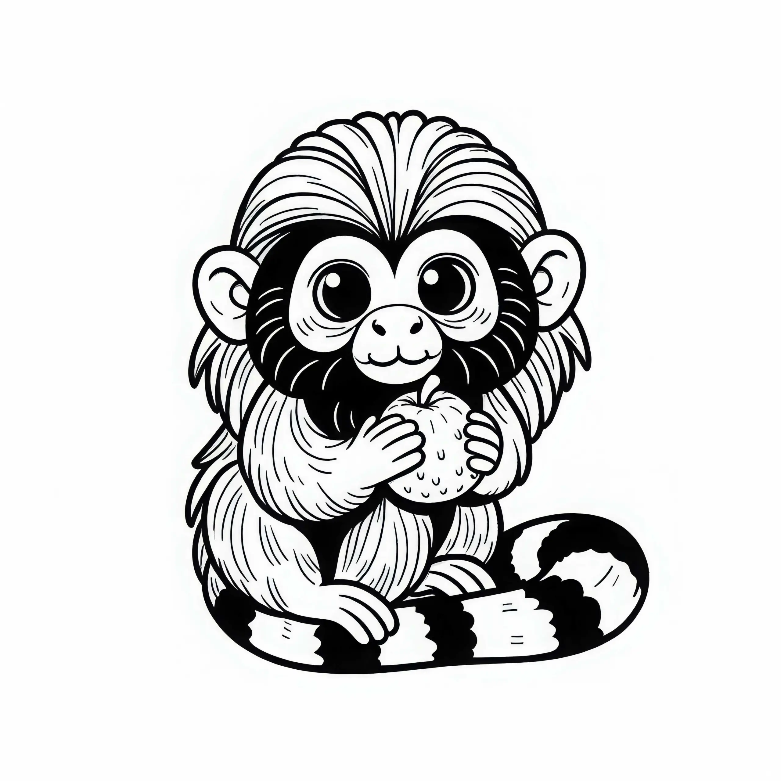 Tamarin hält Frucht in Händen – Ausmalbild gratis