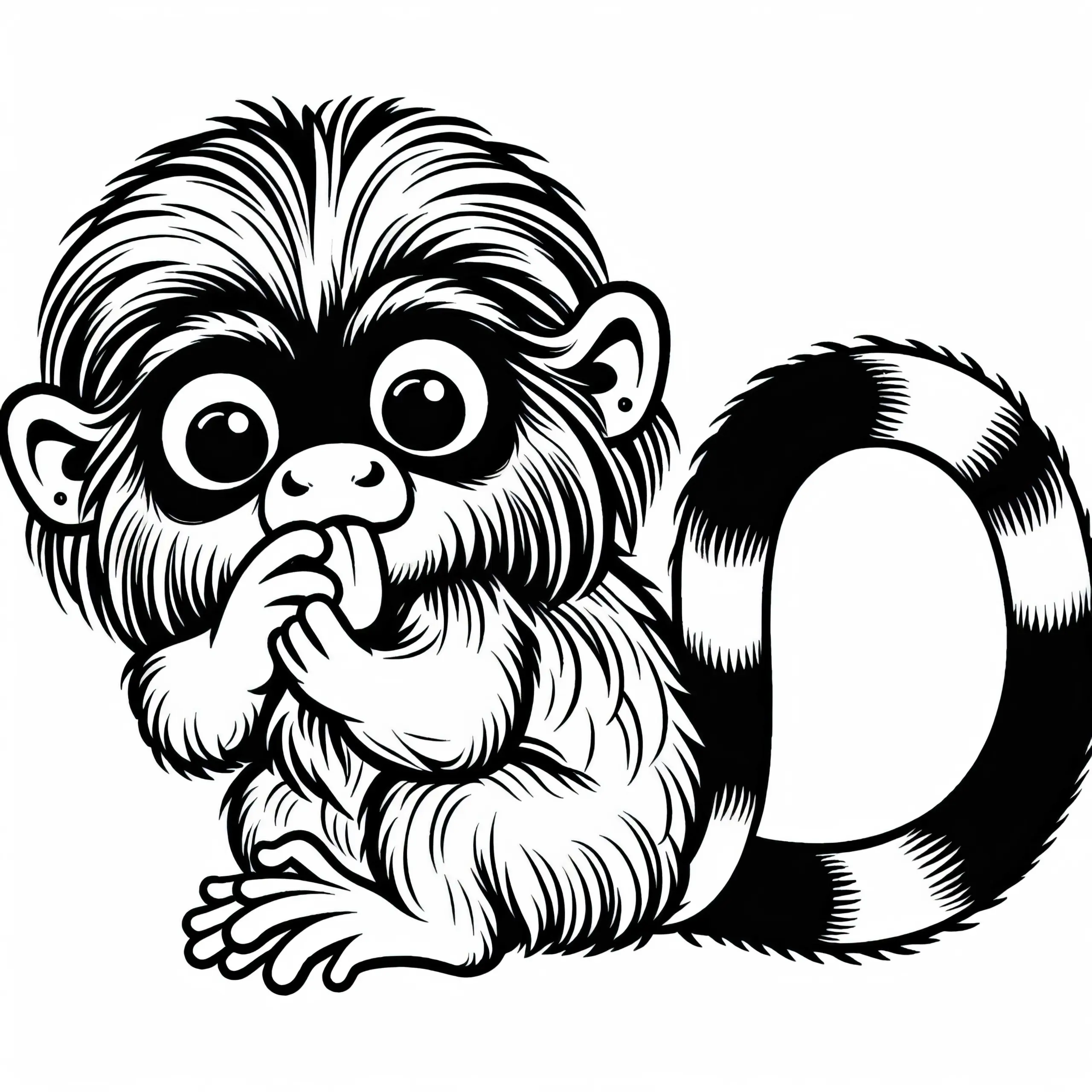 Tamarin putzt sich – Malvorlage gratis (Ausmalbild)