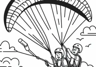 Tandem Paraglider genießt Flug mit Trainer – Malvorlage Kostenlos