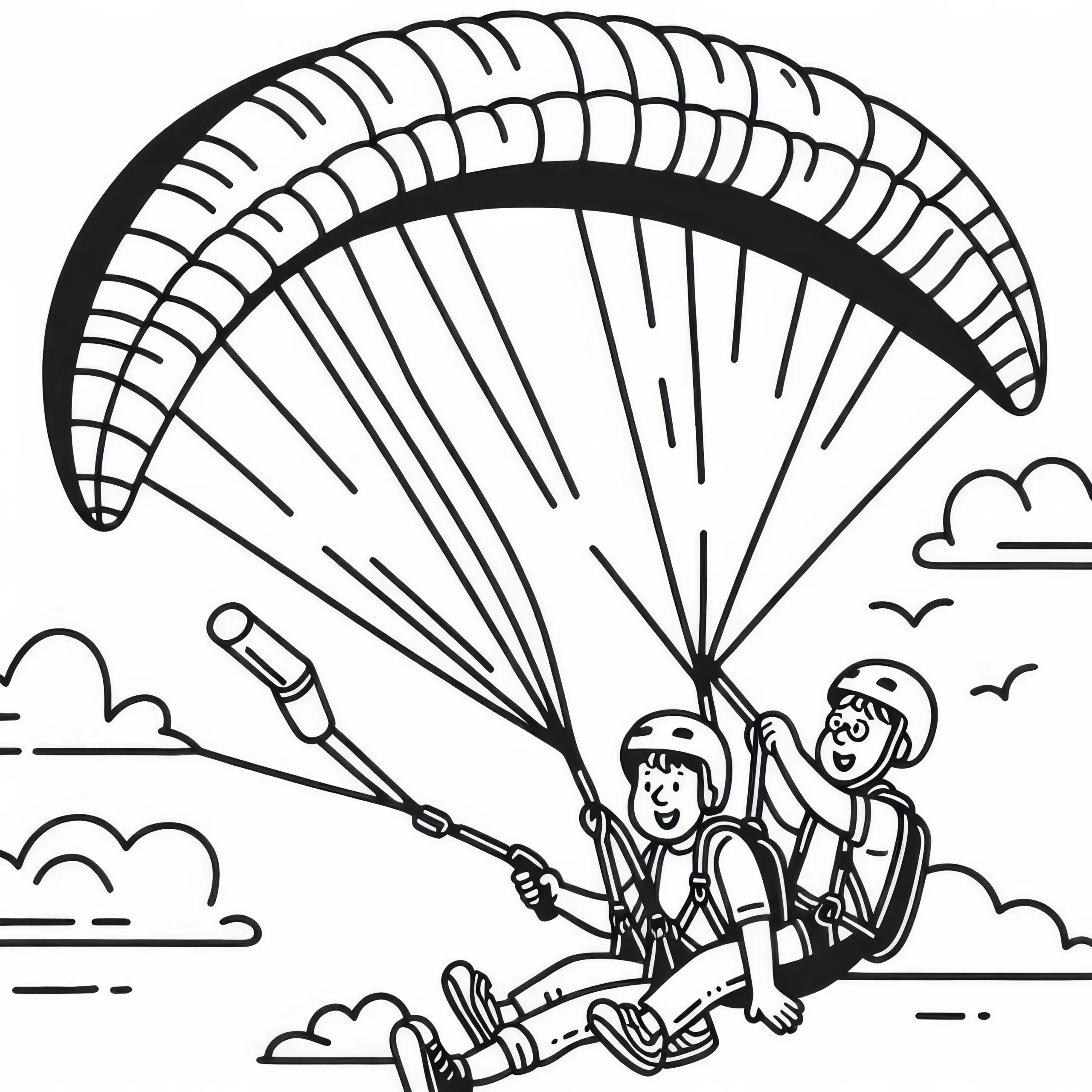 Tandem Paraglider genießt Flug mit Trainer – Malvorlage Kostenlos (Ausmalbild)
