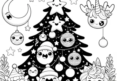 Weihnachtlicher Tannenbaum mit Tieren zum Ausmalen