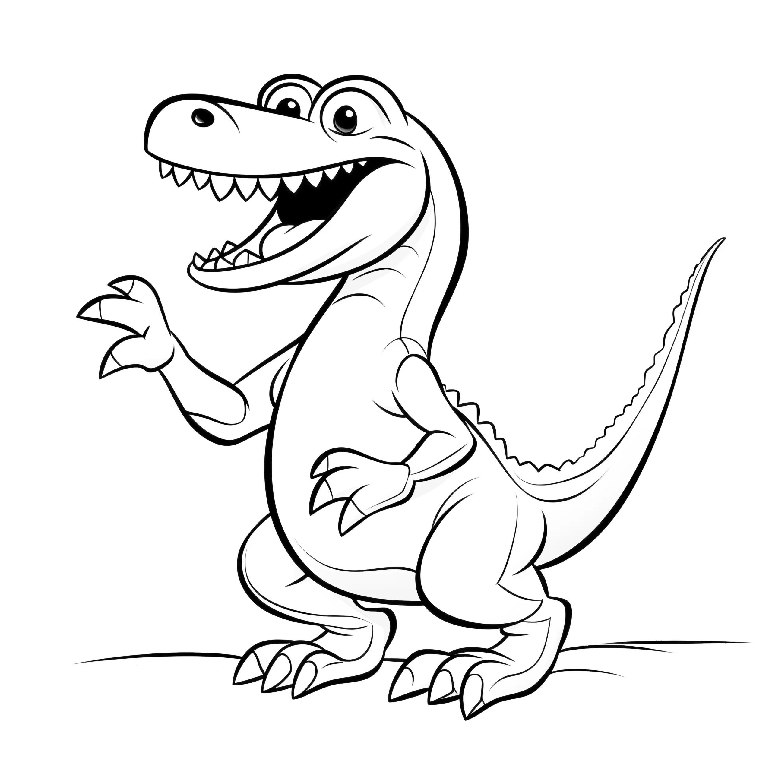 Freundlicher Dinosaurier beim Tanzen ohne Hintergrund (Ausmalbild)