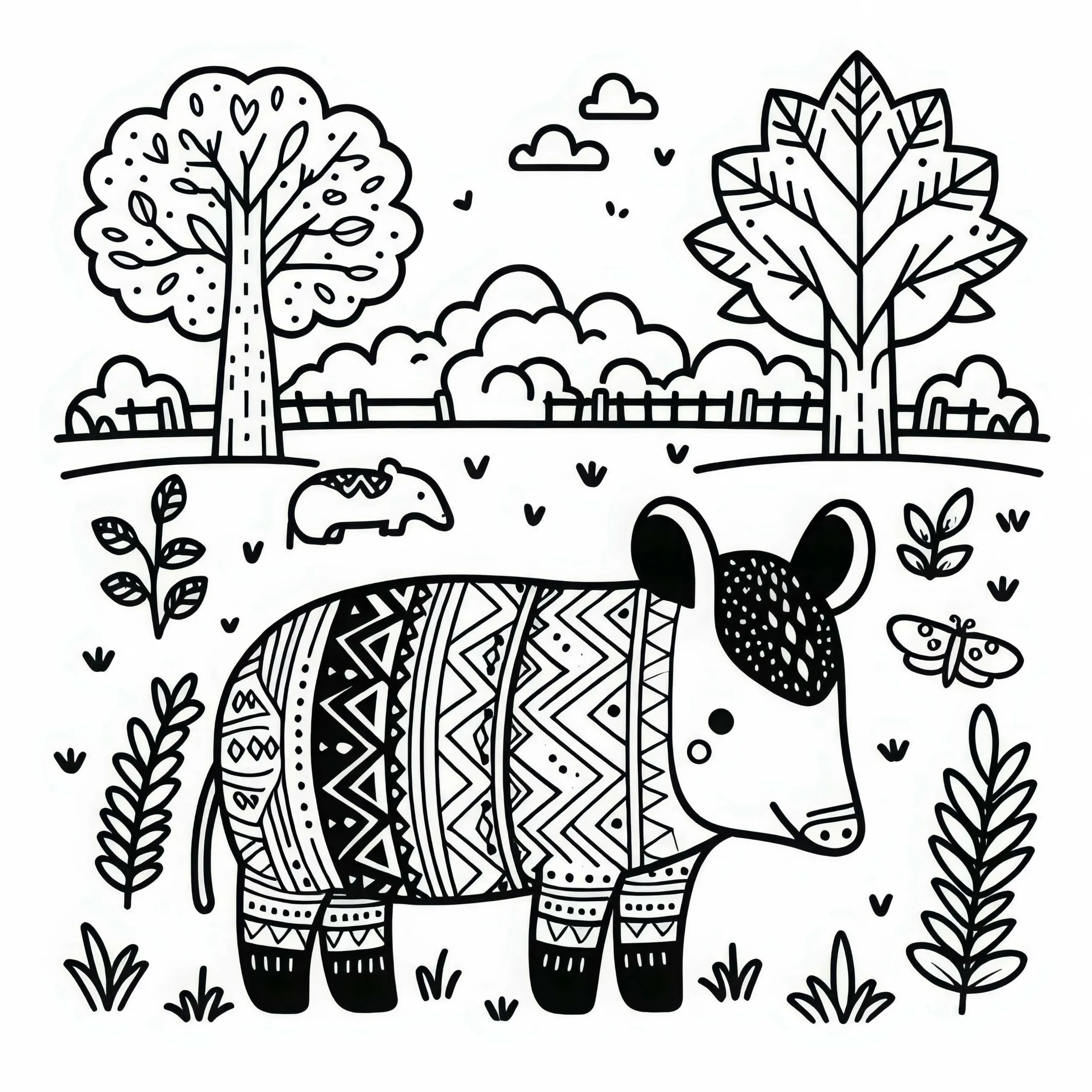 Ausmalbild eines Tapirs – Einfach und Kostenlos