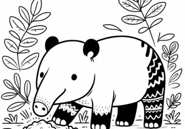 Tapir gräbt mit Schnauze nach Wurzeln im Boden – Ausmalbild kostenlos