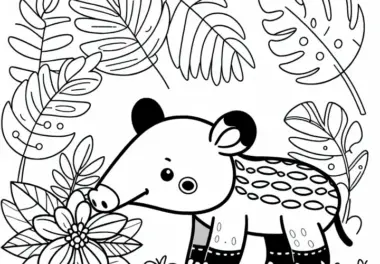 Neugieriger Tapir schnüffelt an Blüte – Ausmalbild gratis