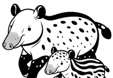Tapirbaby läuft neben seiner Mutter – Malvorlage gratis