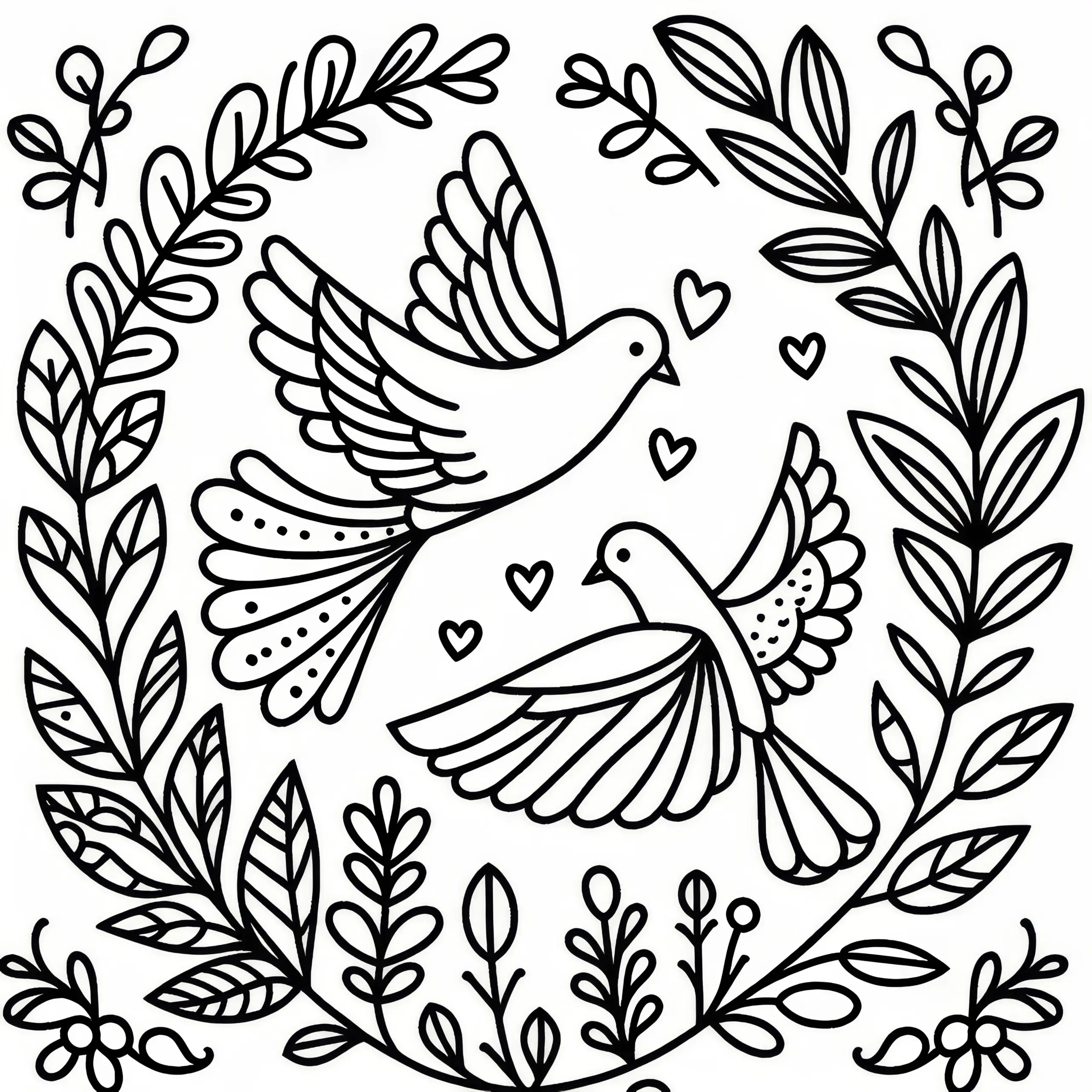 Tauben als Zeichen der Liebe: Einfaches Ausmalbild zum Valentinstag (Gratis)