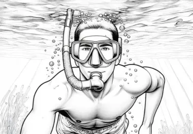 Taucher mit Schwimmbrille und Schnorchel – Ausmalbild kostenlos herunterladen