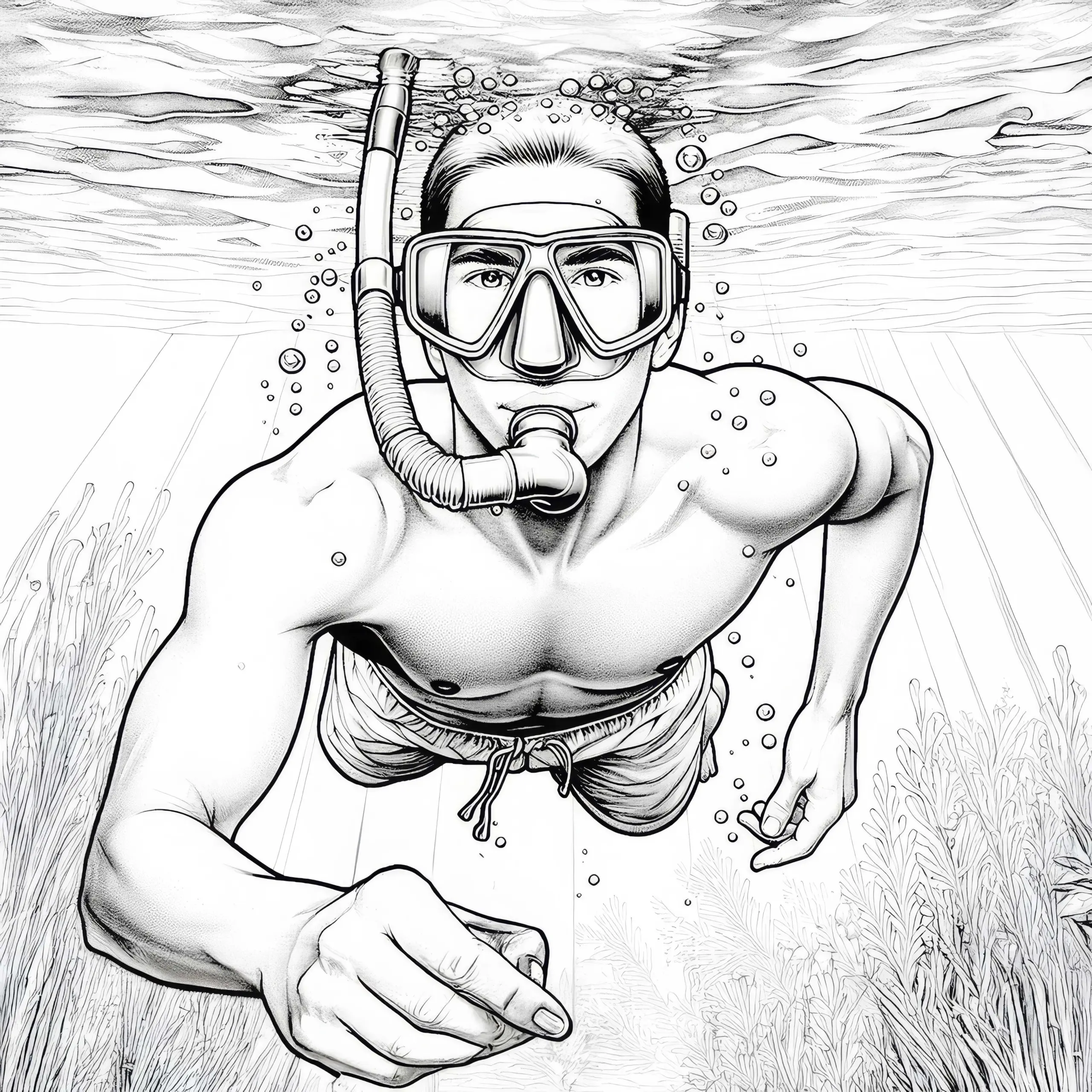 Taucher mit Schwimmbrille und Schnorchel – Ausmalbild kostenlos herunterladen