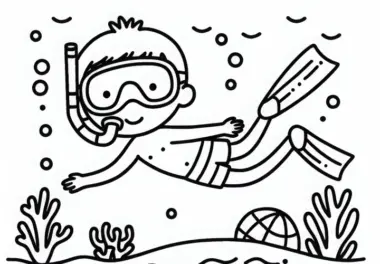 Taucher mit Schwimmbrille und Schnorchel erkundet das Wasser – Malvorlage gratis