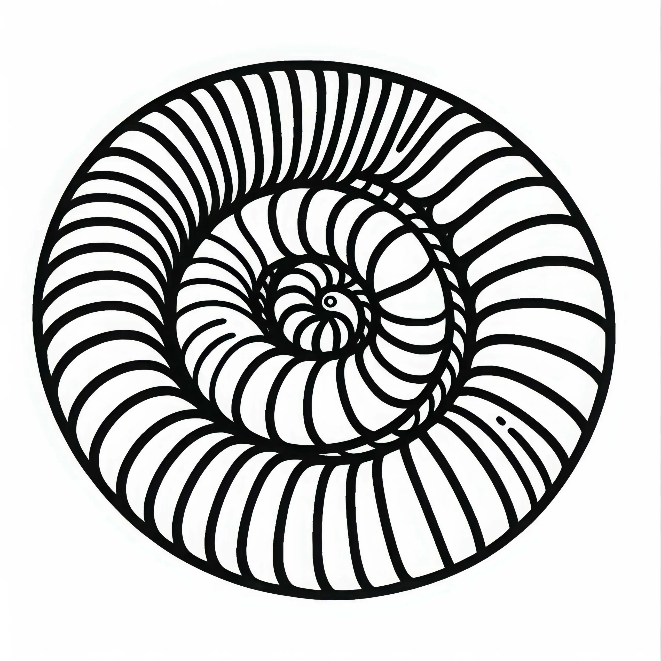 Tausendfüßer rollt sich zu einer Spirale zusammen – Ausmalbild gratis
