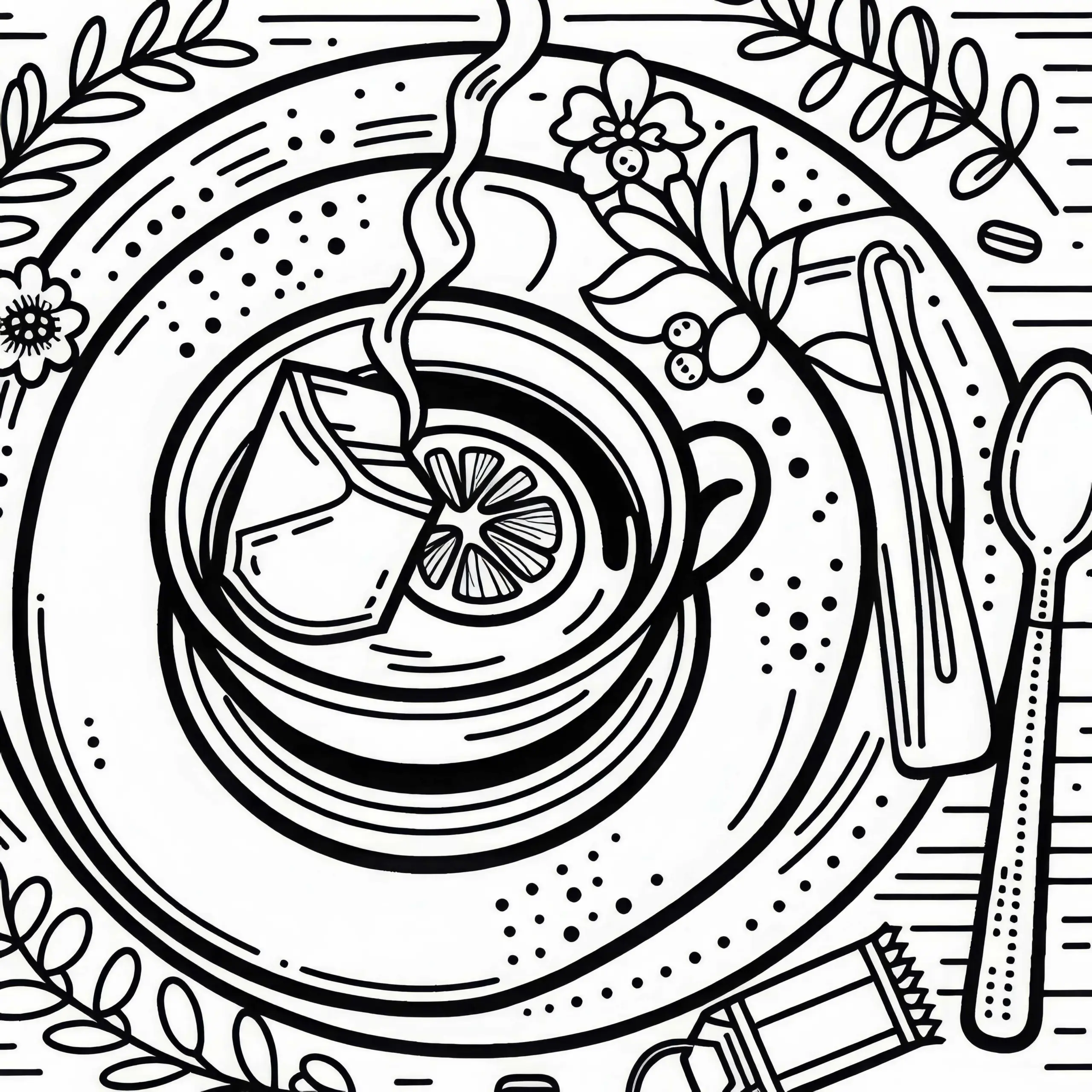 Tee als Getränk zum Essen – Ausmalbild kostenlos