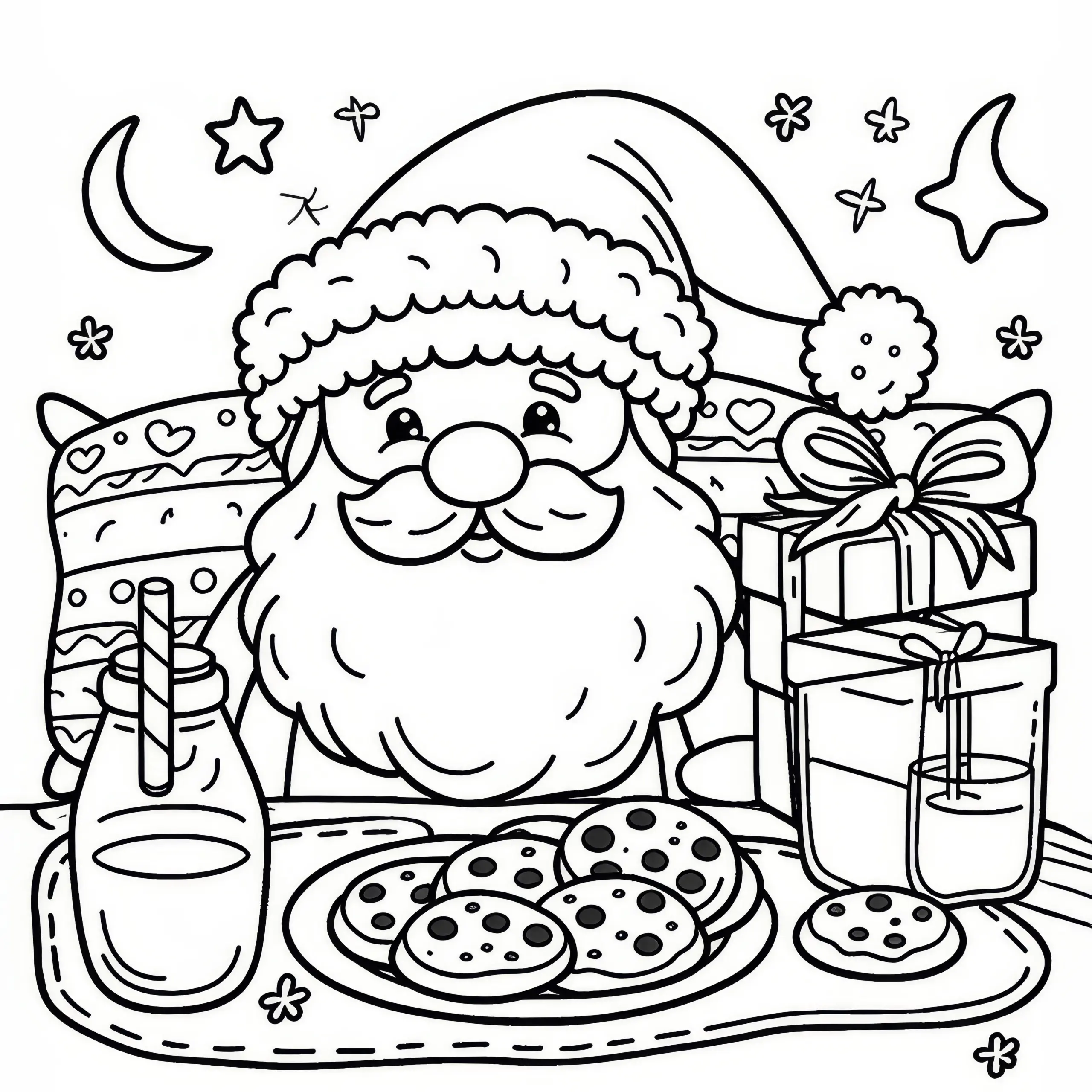 Teller mit Plätzchen und Milch für den Nikolaus im Dezember: Malvorlage zum Download (Gratis) (Ausmalbild)
