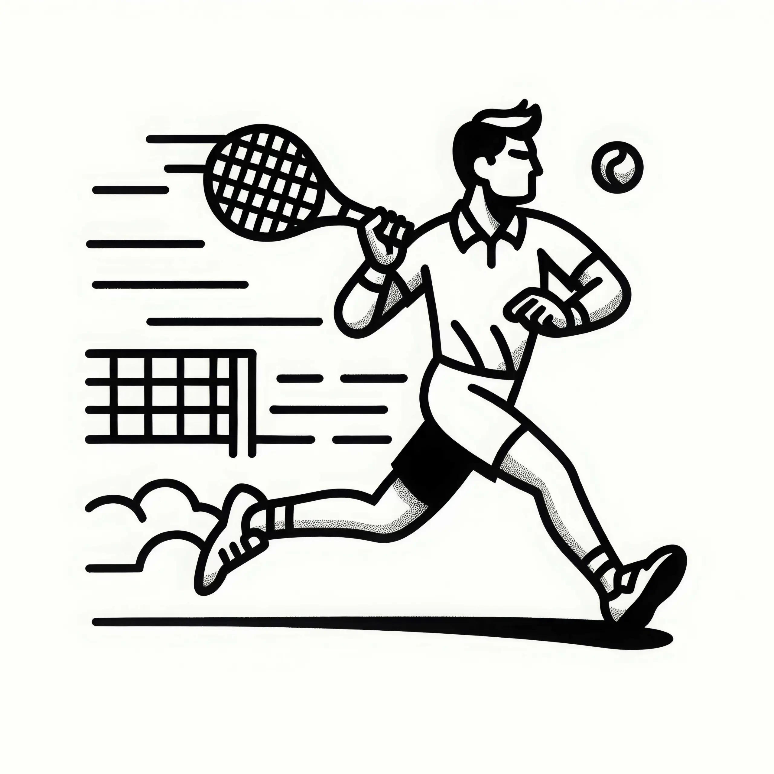 Tennis Spieler Rennt Zum Ball Malvorlage Einfach Gratis (Ausmalbild)