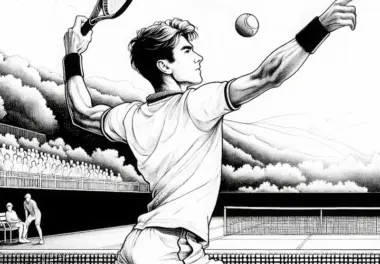 Tennis Spieler schlägt Ball – Malvorlage detailreich gratis