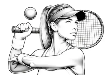 Tennisspielerin als Ausmalbild – Realistisch und kostenlos herunterladen