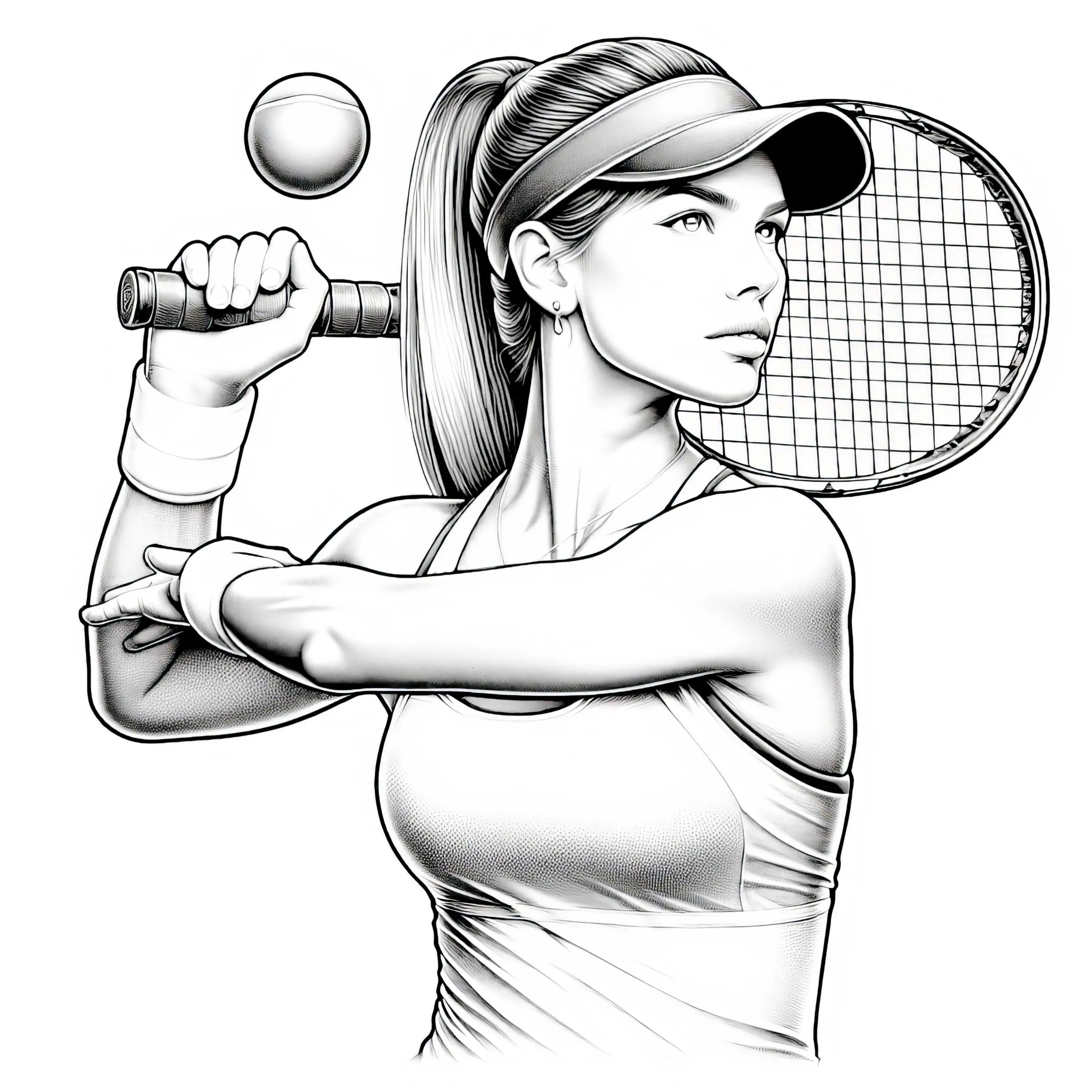 Tennisspielerin als Ausmalbild – Realistisch und kostenlos herunterladen