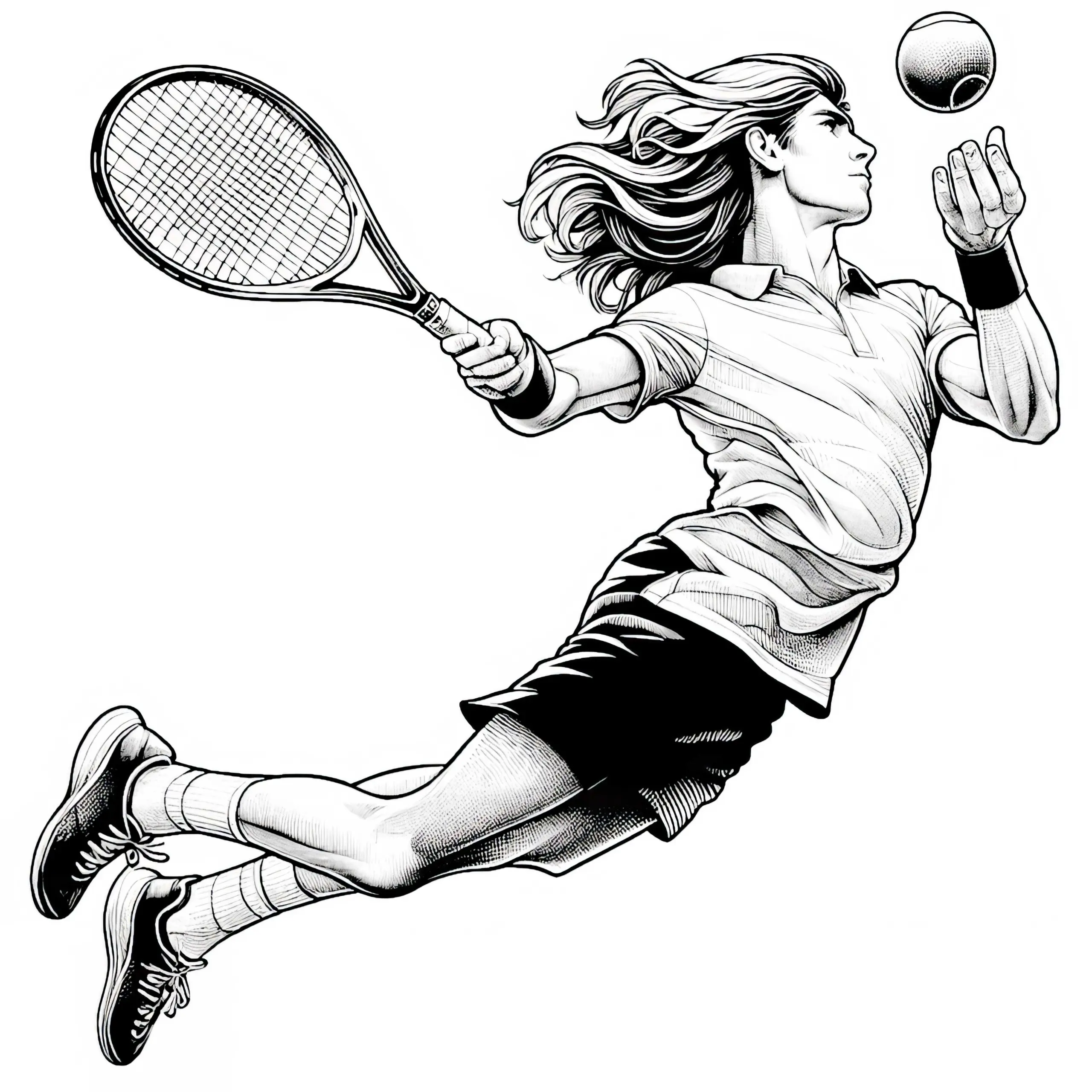 Tennisspielerin Malvorlage Detailreich Gratis (Ausmalbild)