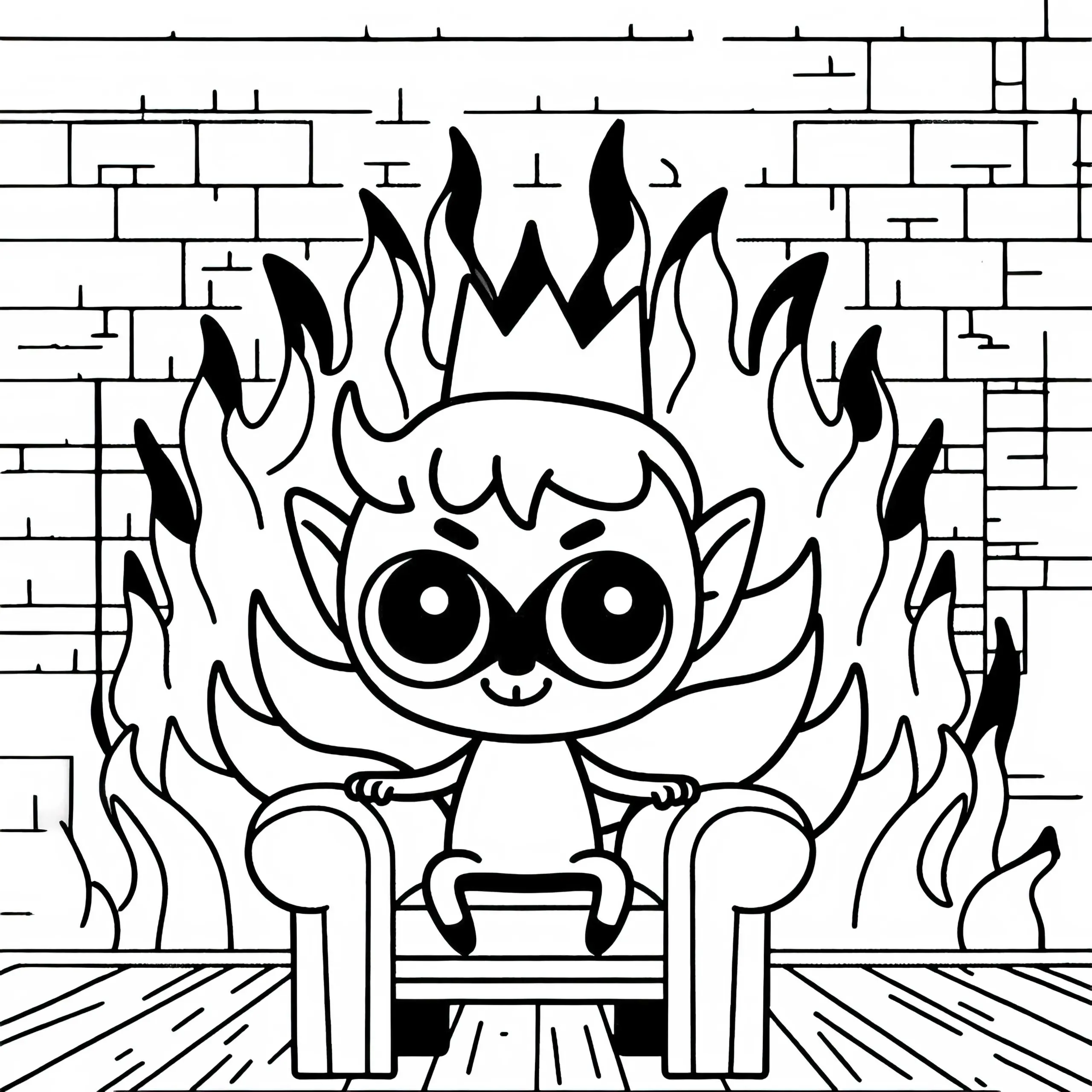 Teufel sitzt auf Thron aus Flammen in der Unterwelt: Einfaches Ausmalbild (Kostenlos)