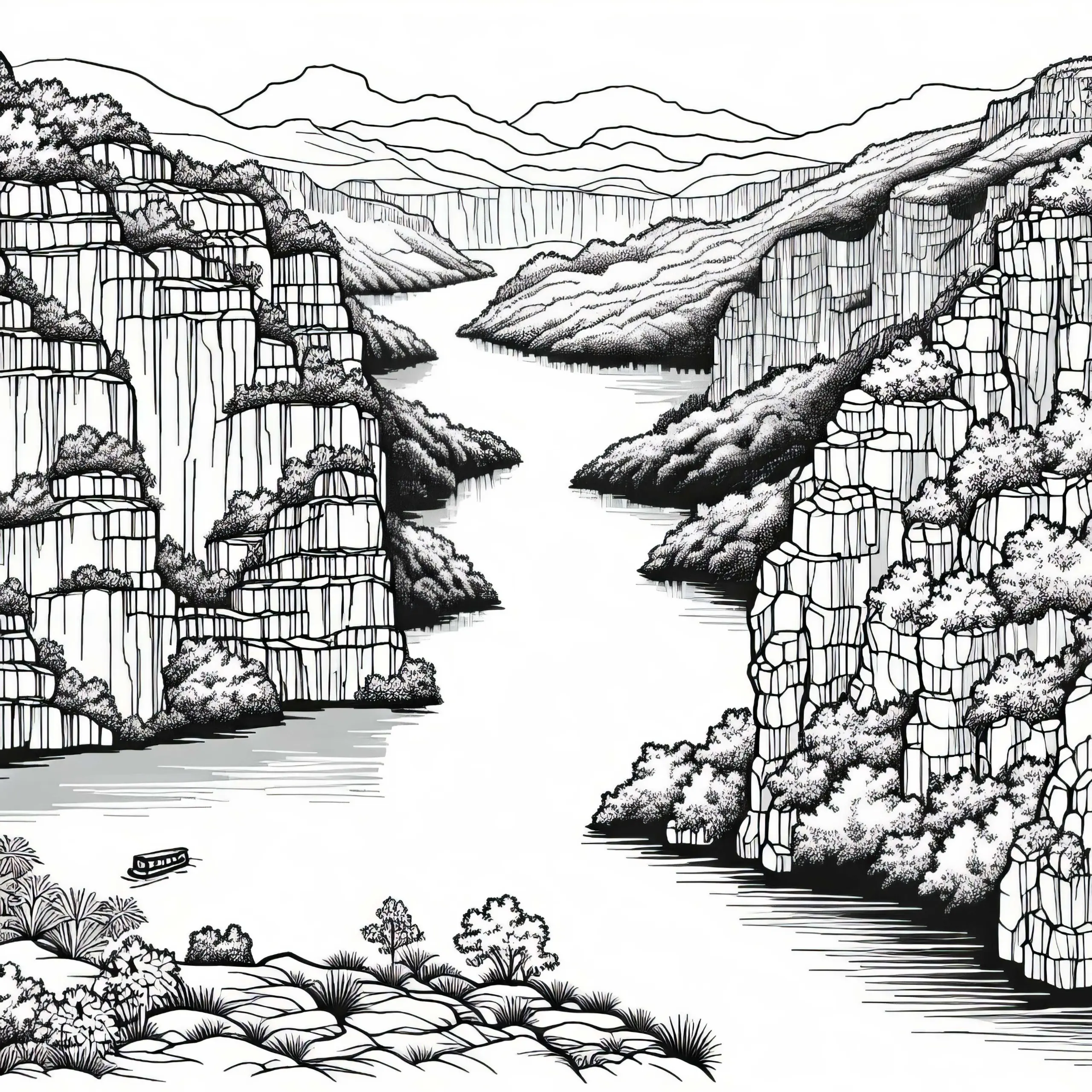 Tiefer Karstsee in Schlucht malvorlage Karstlandschaft gratis (Ausmalbild)