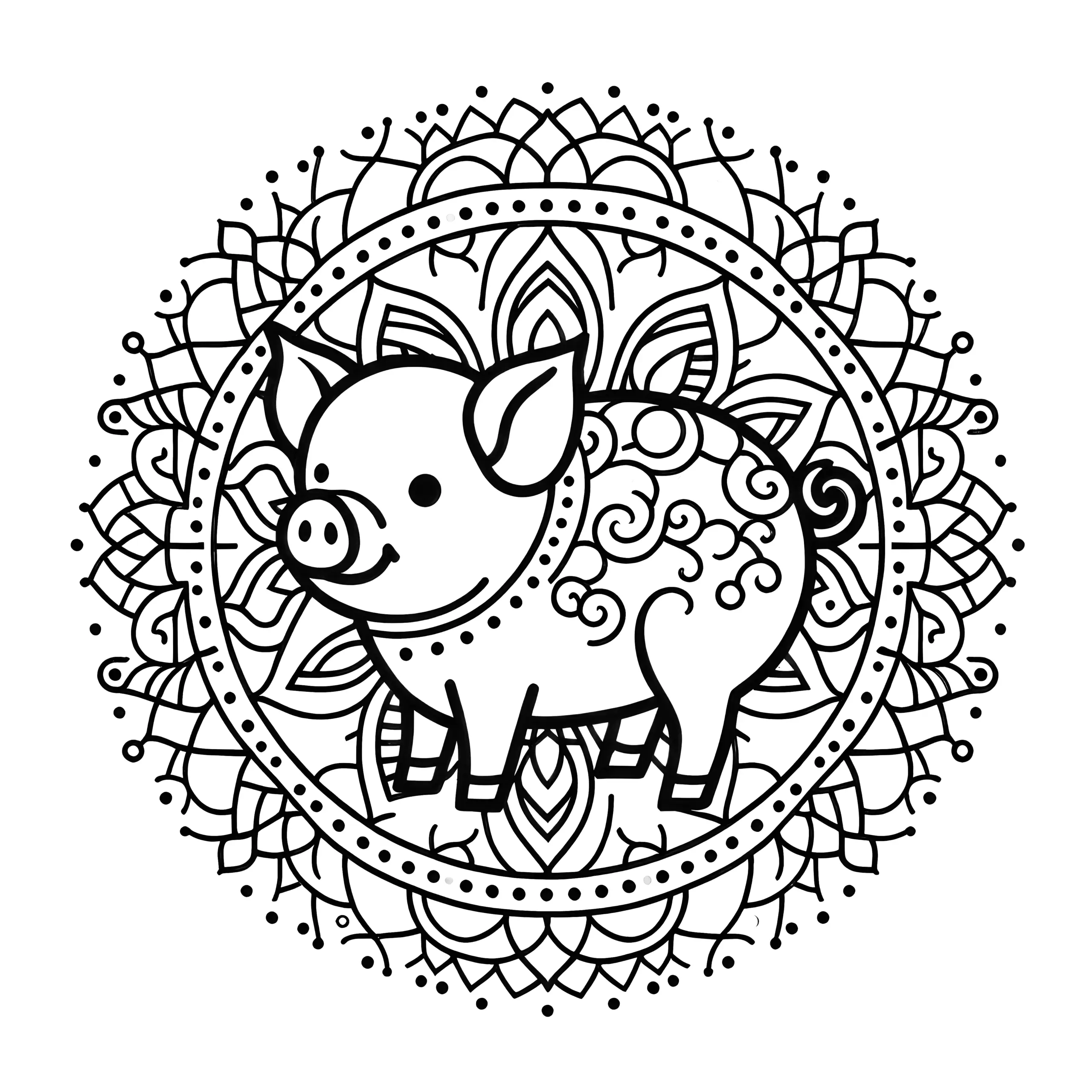 Tier-Mandala-Magie: Ausmalbild mit einem Schwein