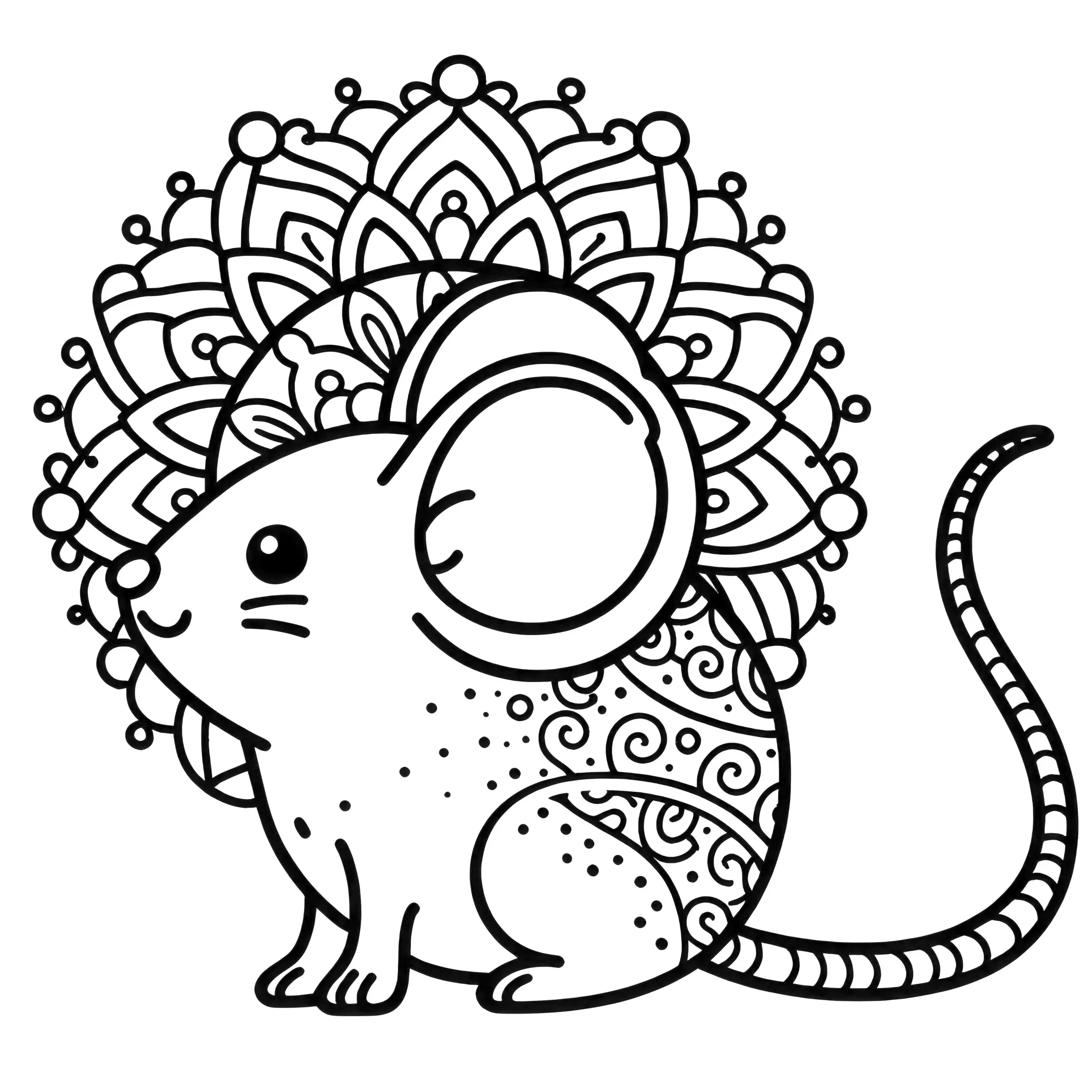 Einfaches Tier-Mandala: Maus kostenlos ausmalen (Ausmalbild)