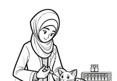 Tierärztin impft Katze – Ausmalbild einfach kostenlos