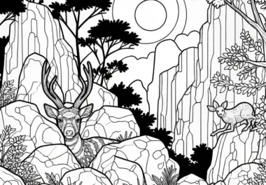 Tiere, die sich in einer Karstlandschaft zwischen den Felsen verstecken – Malvorlage gratis