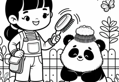 Tierpflegerin bei der Pflege eines Pandas – Ausmalbild einfach kostenlos