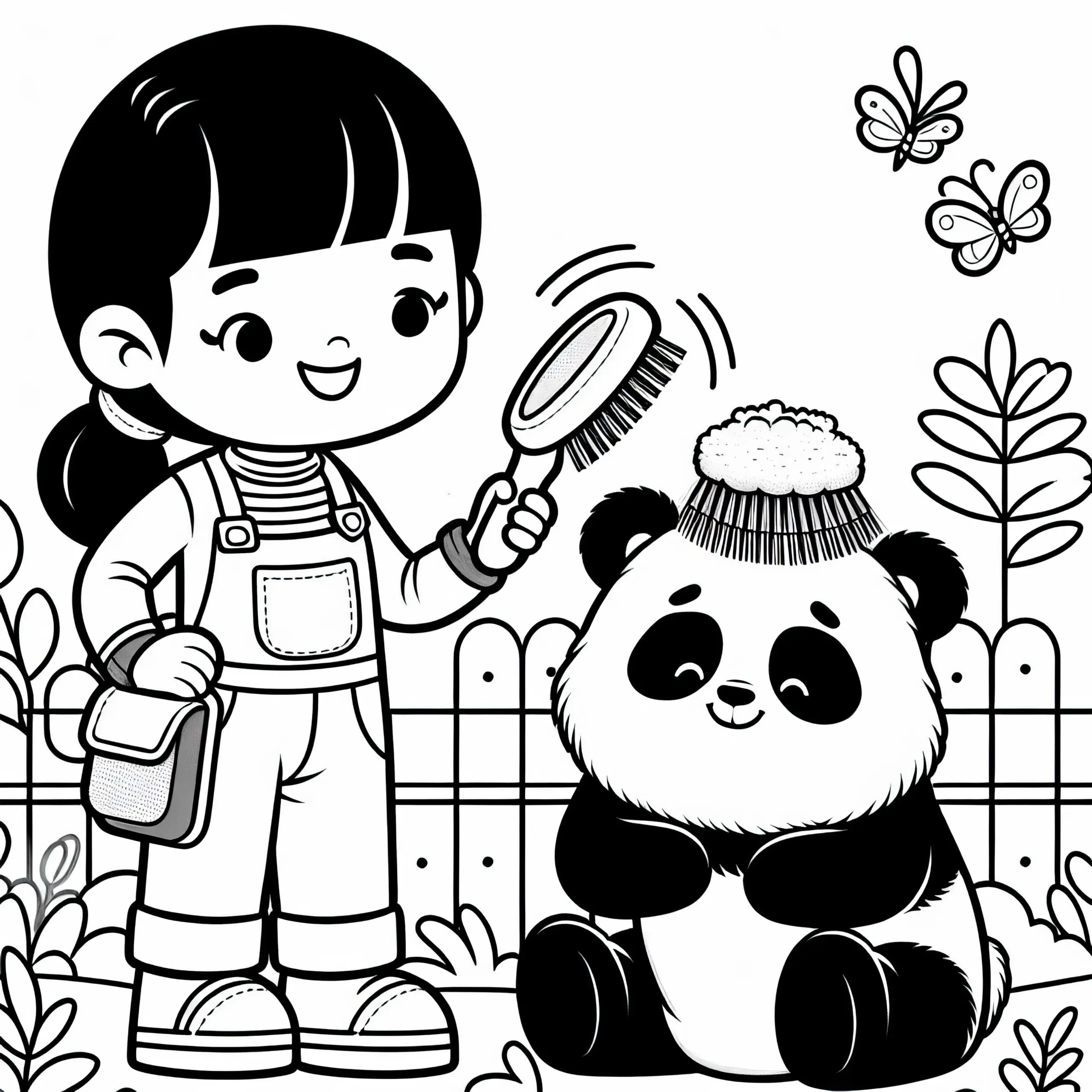 Tierpflegerin bei der Pflege eines Pandas – Ausmalbild einfach kostenlos