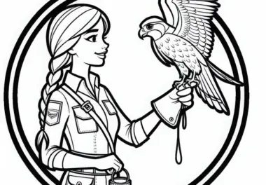 Tiertrainerin trainiert Greifvogel Malvorlage kostenlos