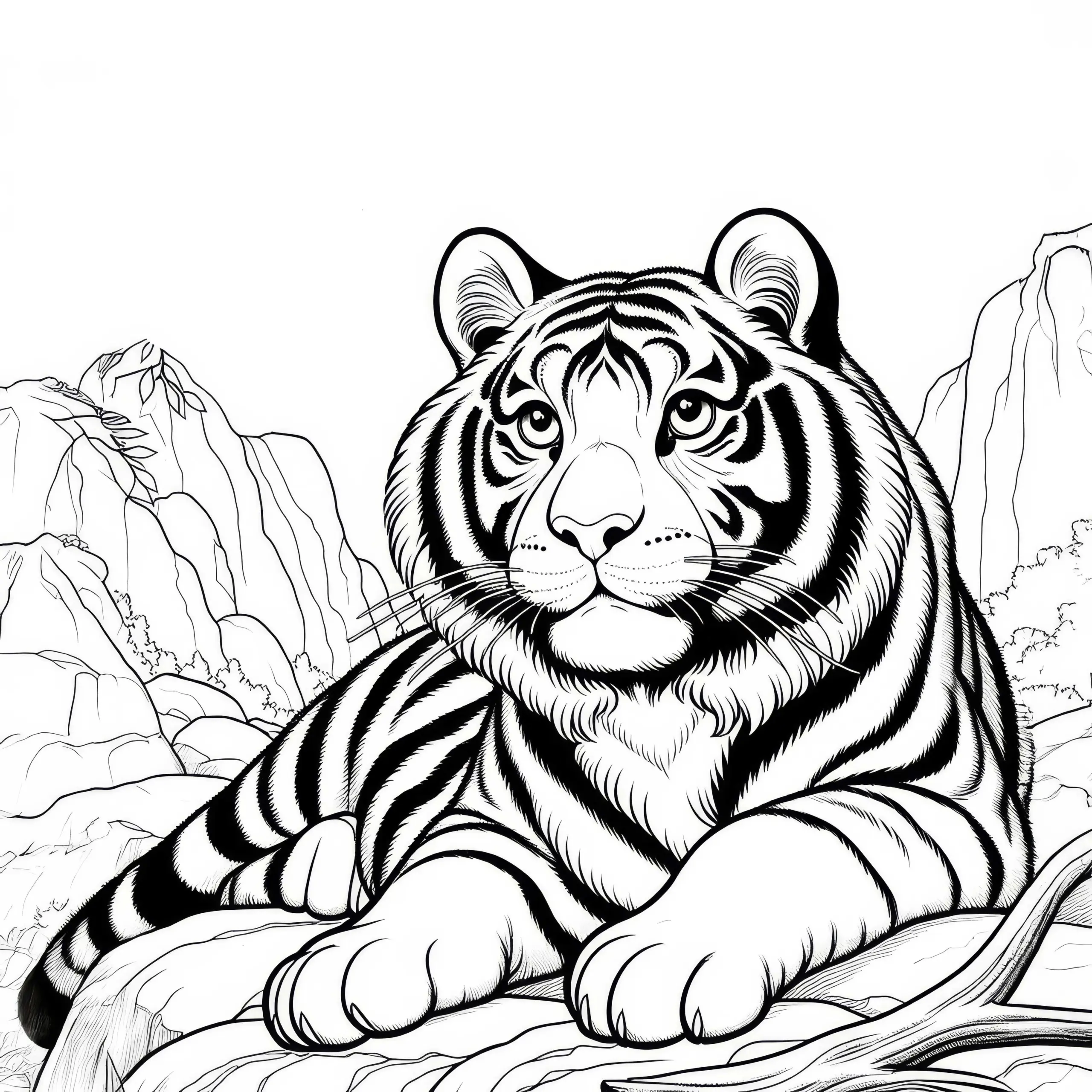 Tiger auf Felsen: Malvorlage zum Herunterladen (Kostenlos) (Ausmalbild)