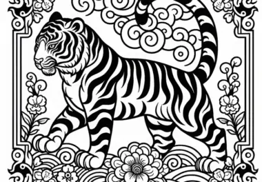 Tiger Malvorlage für das chinesische und japanische Sternzeichen kostenlos