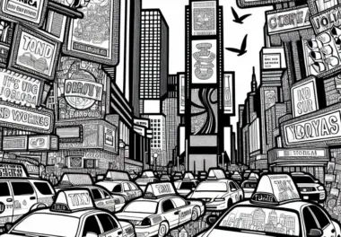 Times Square in New York – Ausmalbild für Nordamerika kostenlos