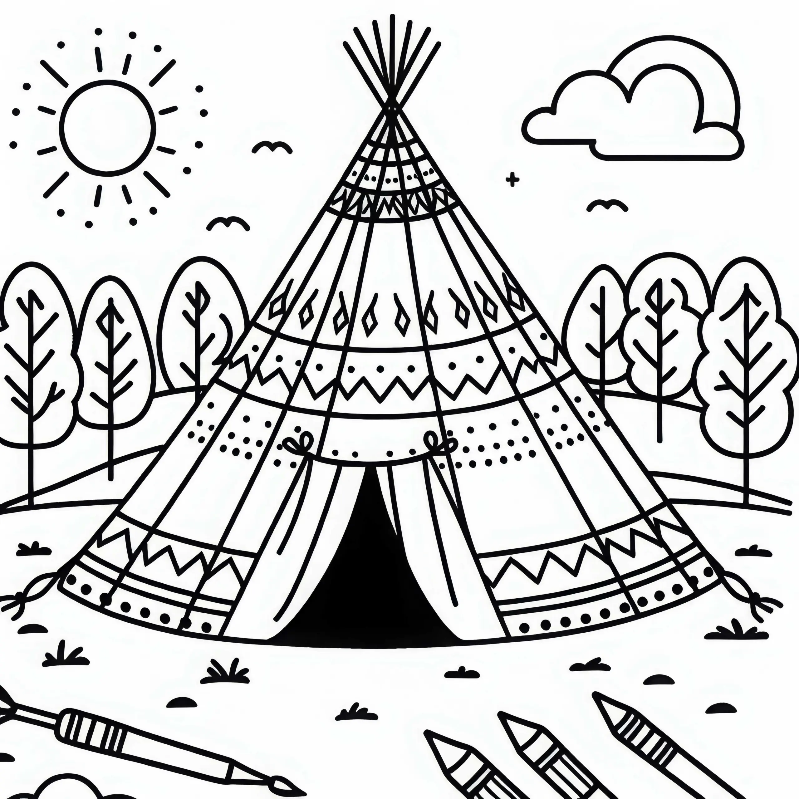 Ausmalbild Tipi Malvorlage Kostenlos zum Herunterladen
