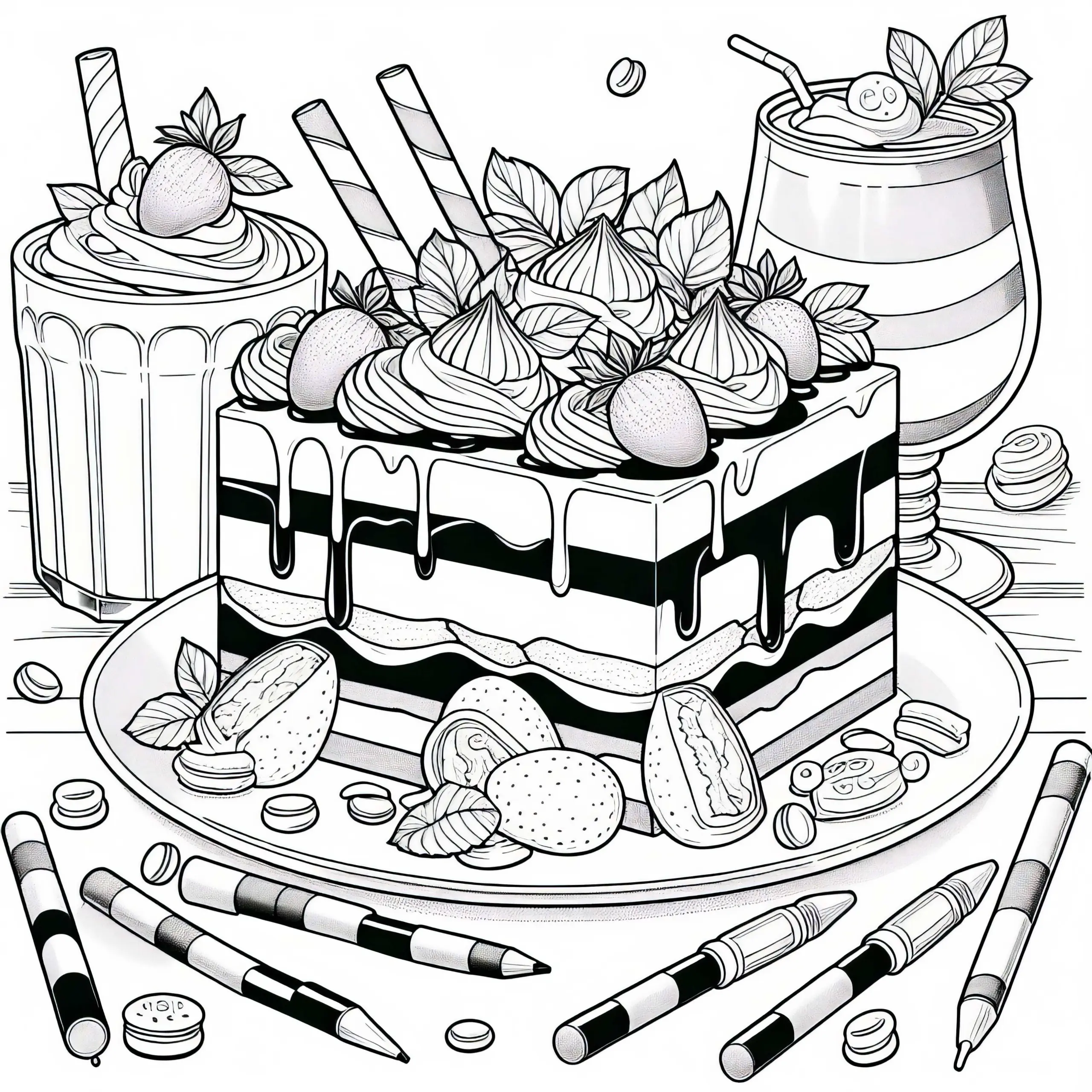 Tiramisu als Dessert – Ausmalbild kostenlos