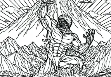 Titan bricht aus Bergkette hervor – Ausmalbild gratis