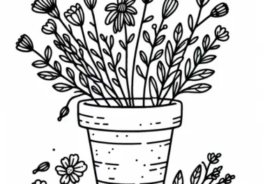 Topf mit Blumen – Malvorlage Kostenlos