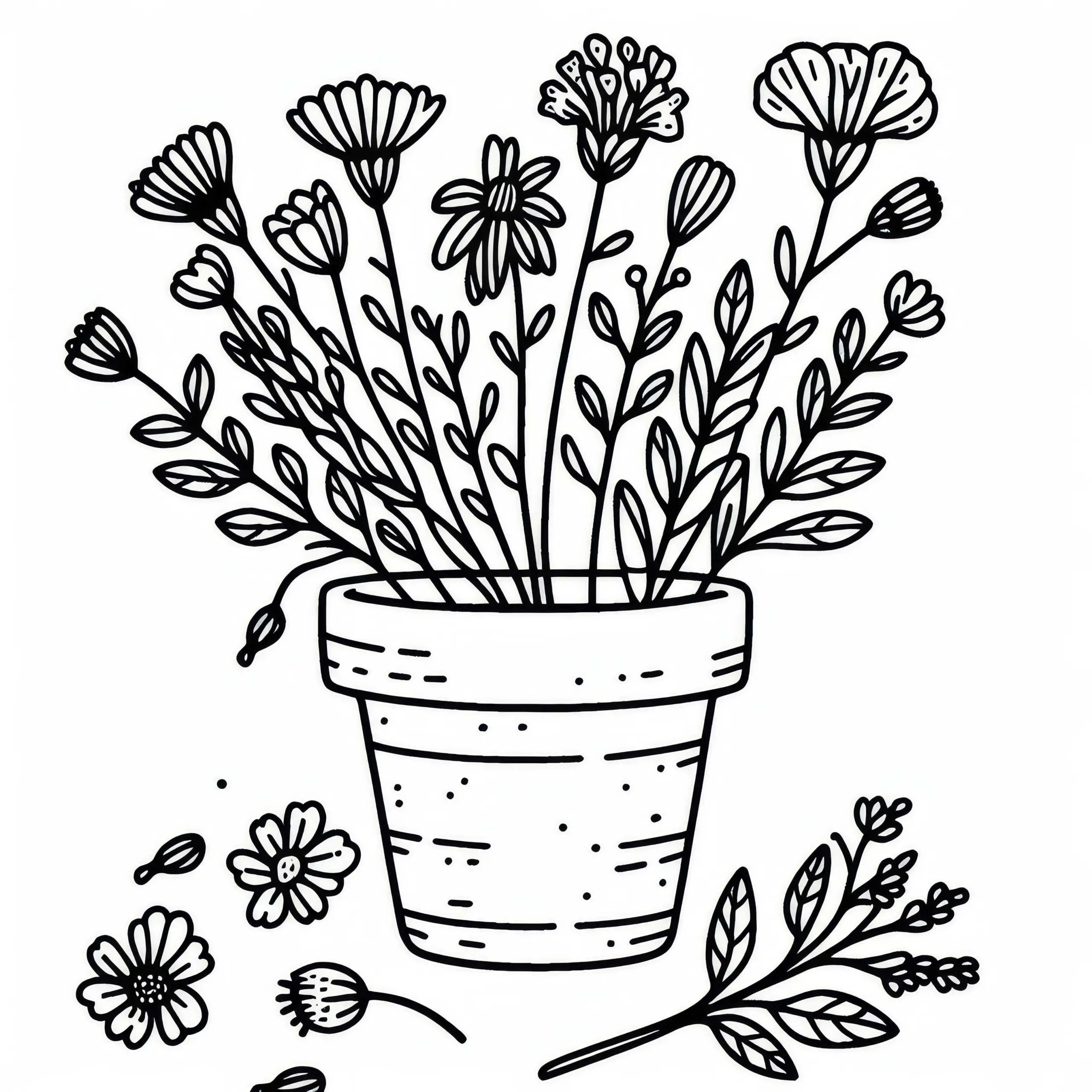 Topf mit Blumen – Malvorlage Kostenlos (Ausmalbild)