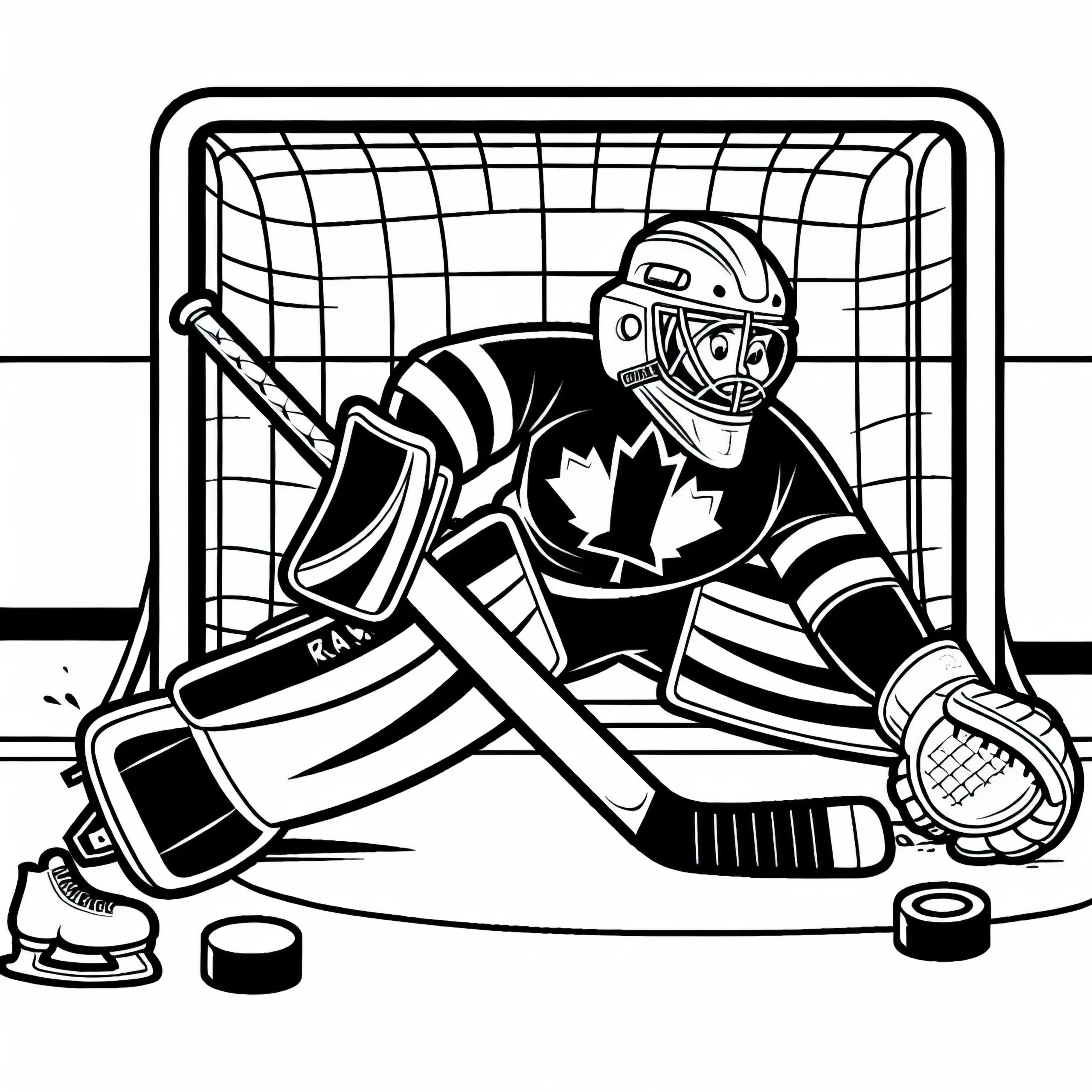 Torwart blockt beim Eishockey Torschuss – Ausmalbild gratis