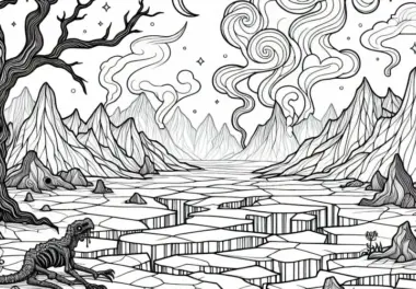 Tote Landschaft mit tiefen Rissen – Malvorlage kostenlos