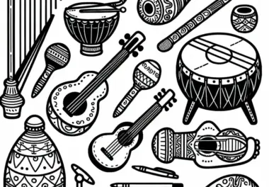 Traditionelle exotische Instrumente – Ausmalbild gratis