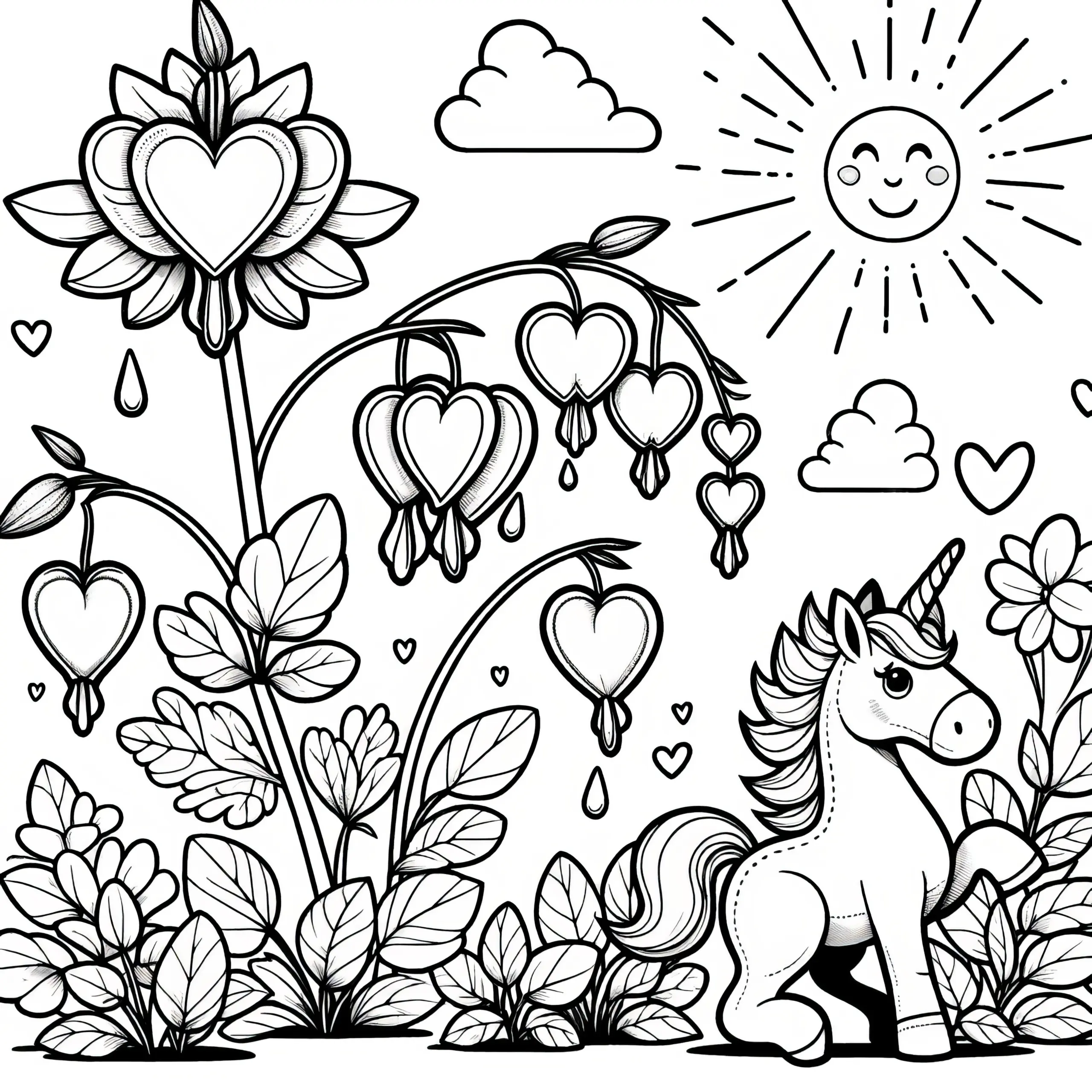 Tränendes Herz und Einhorn als Malvorlage (Gratis) (Ausmalbild)