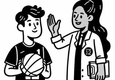 Trainerin gibt Basketballspieler eine High Five – Malvorlage kostenlos