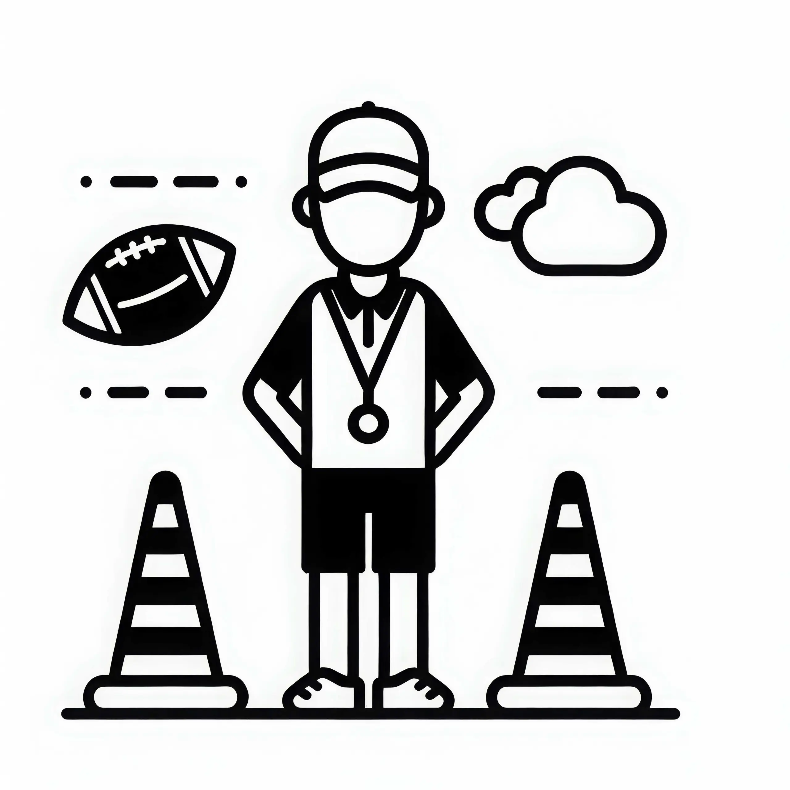 Trainingshütchen für Übungen beim Fußballtraining – Malvorlage kostenlos zum Download (Ausmalbild)
