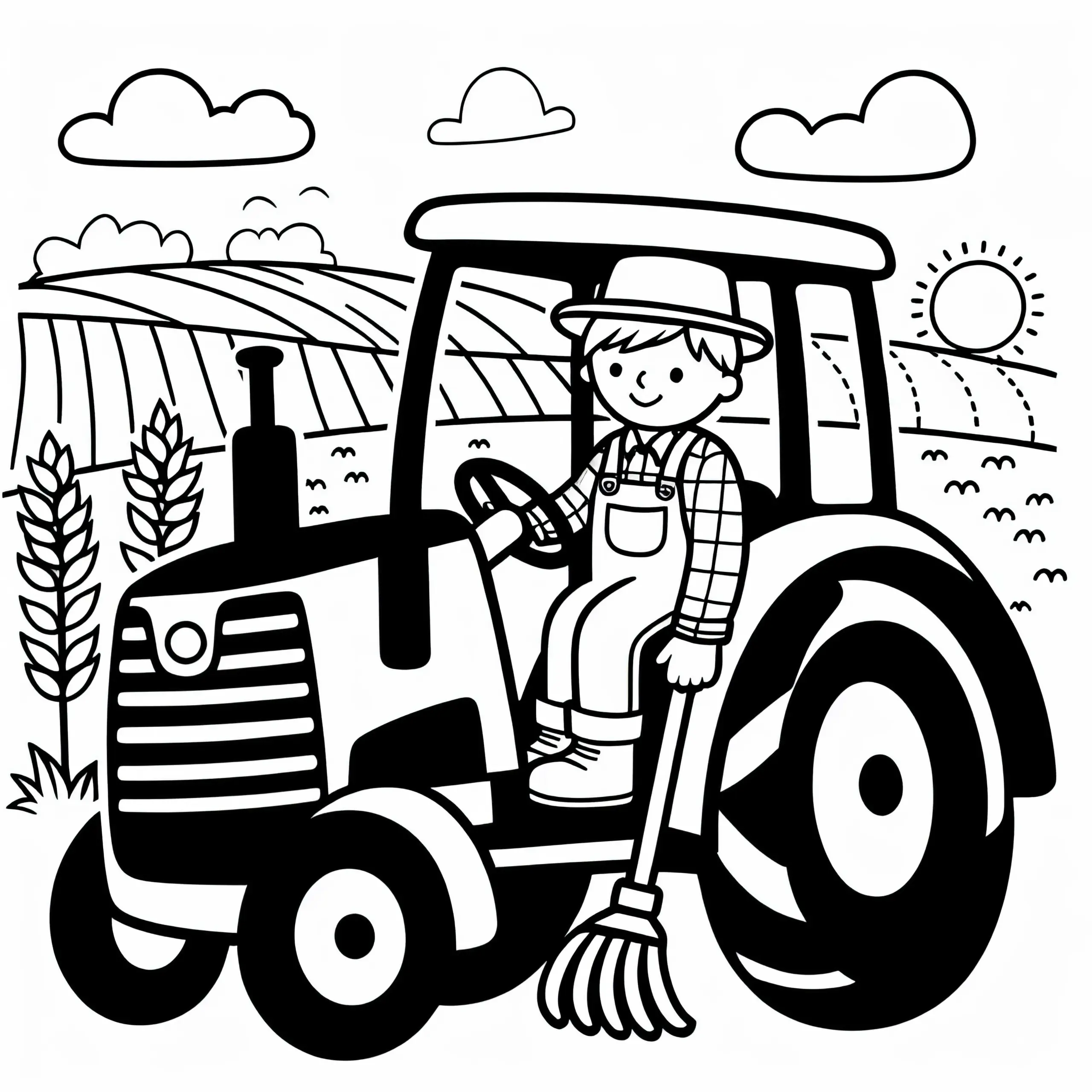 Traktor eines Landwirts Malvorlage Gratis (Ausmalbild)