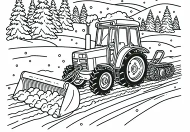 Traktor fährt im Schnee – Ausmalbild kostenlos für dich