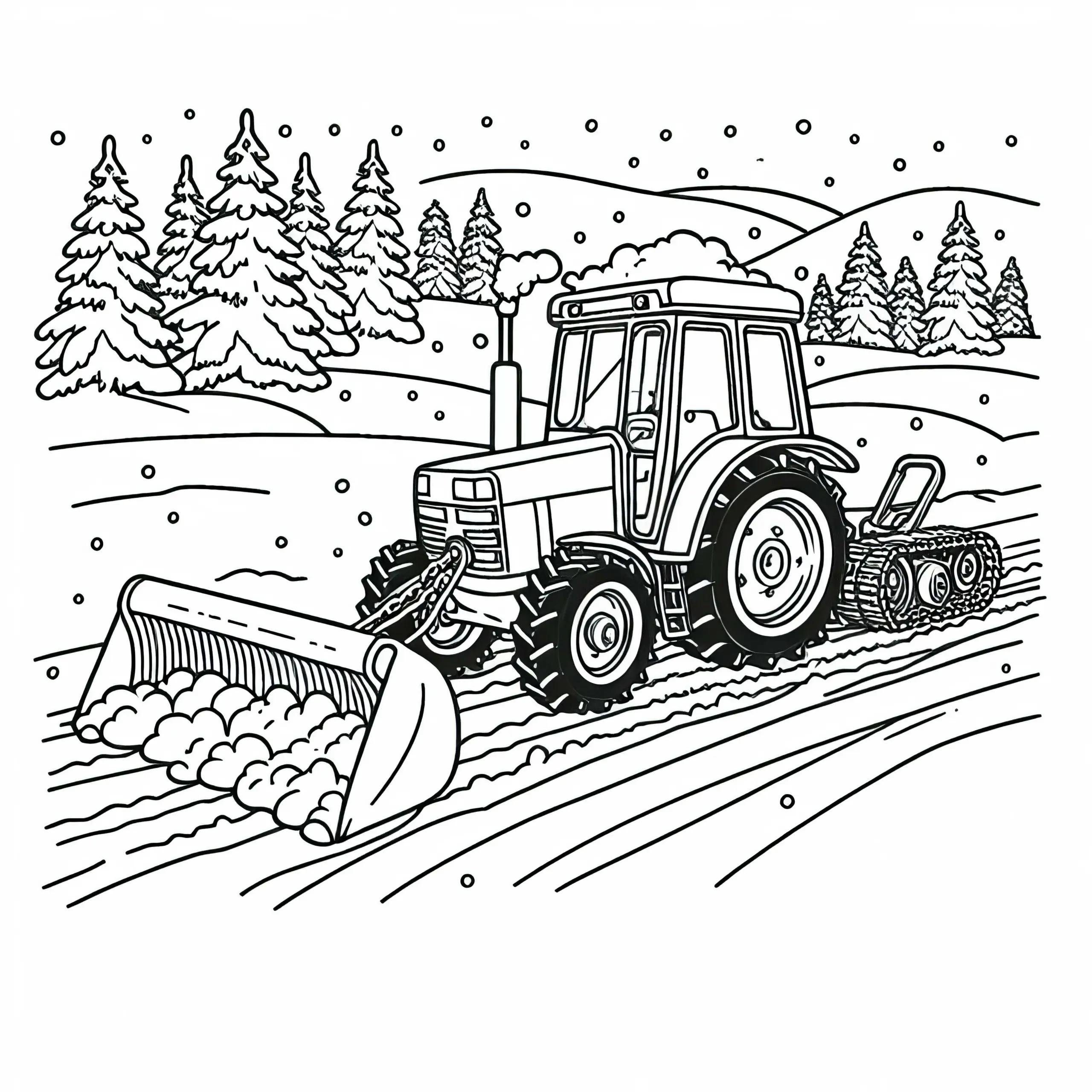 Traktor fährt im Schnee – Ausmalbild kostenlos für dich