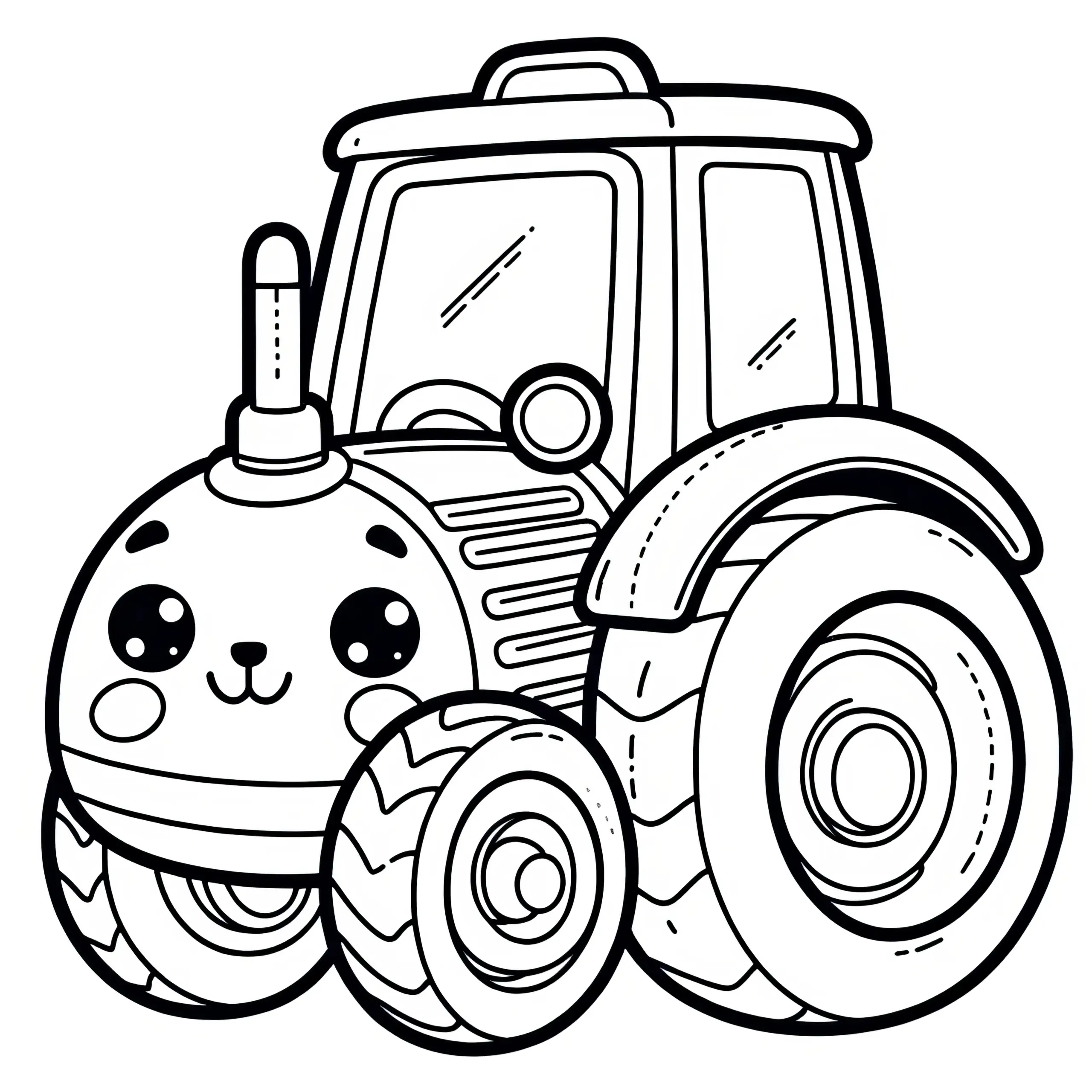 Traktor mit Gesicht und Kulleraugen: Einfaches Bild zum Ausmalen (Kostenlos) (Ausmalbild)
