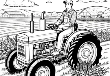 Traktor mit Bauer – Detailreiches Ausmalbild kostenlos